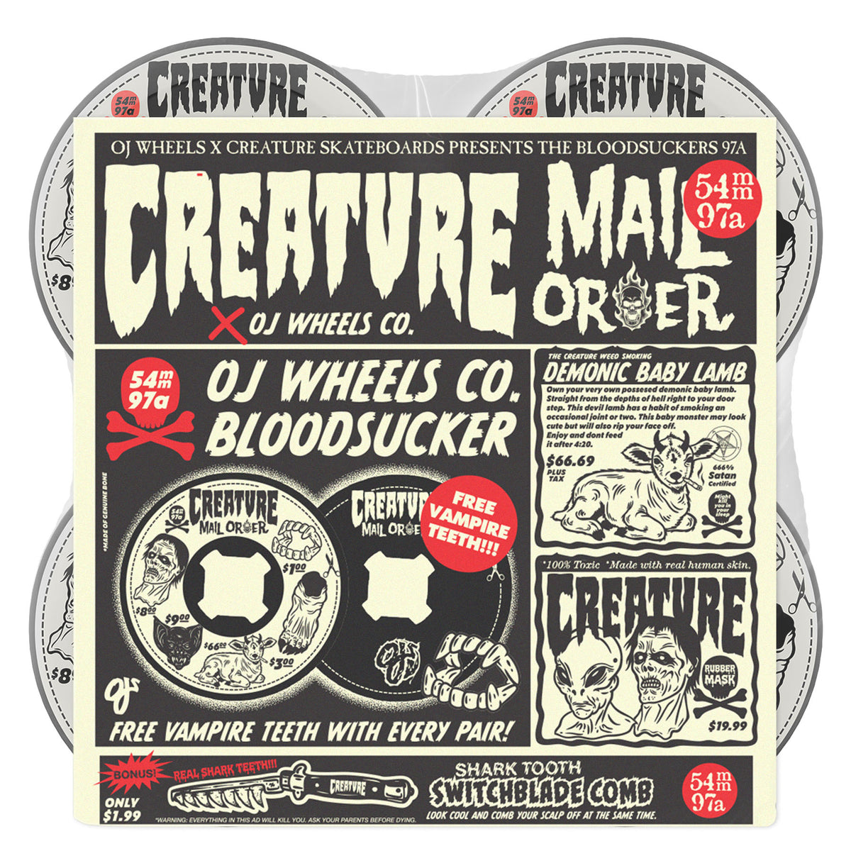 OJ Wheels - 54mm Creature Mail Order Bloodsuckers Black 97a Wheels